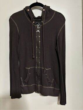 Waffle Embroidered and studded hooded sweater